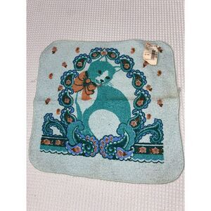 Vintage Cannon Blue Cat Washcloth Towel Paisley NOS 80s Retro USA Terry Cotton